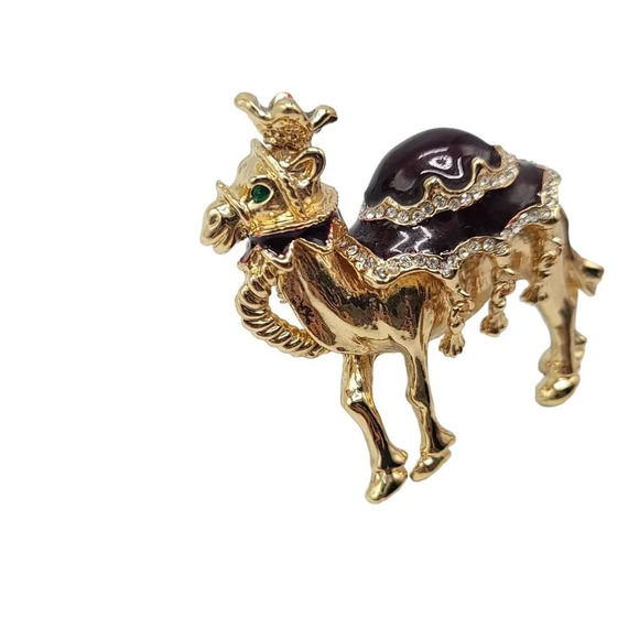 Large OPC Cn Camel Enamel Rhinestone Brooch Pin 1990s Vintage High Quality - Picture 2 of 4